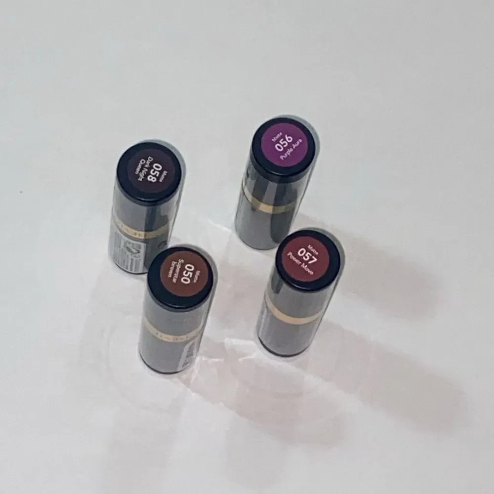 Revlon Matte Lipstick Set 4 Dark Night, Purple Aura, Superstar Brown, Power Move